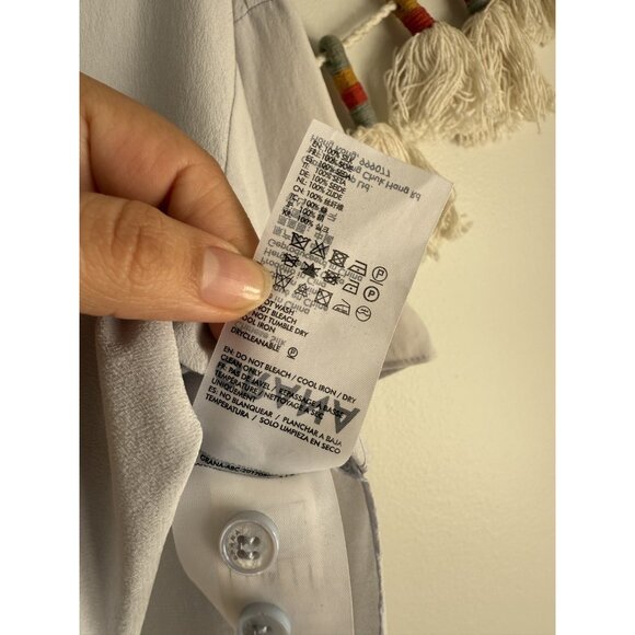 Grana 100% Silk Gray Boxy Button Down Top Timeless Modest Minimalist Basics S - Picture 8 of 9